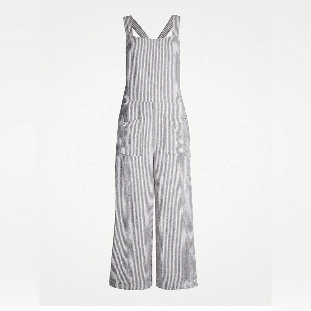 FREE PEOPLE ‘Off The Shore’ Linen Blend Striped Wide Leg Jumpsuit Women’s Size 2 - Picture 1 of 12